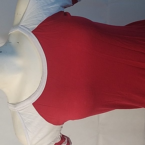 Ultra flirt off the shoulder jersey cut red and white medium t shirt - Picture 2 of 4